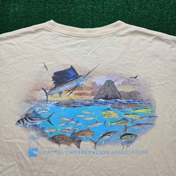 Guy Harvey Tshirt Mens XL Yellow Short Sleeve Coastal Conservation Association - Picture 2 of 10